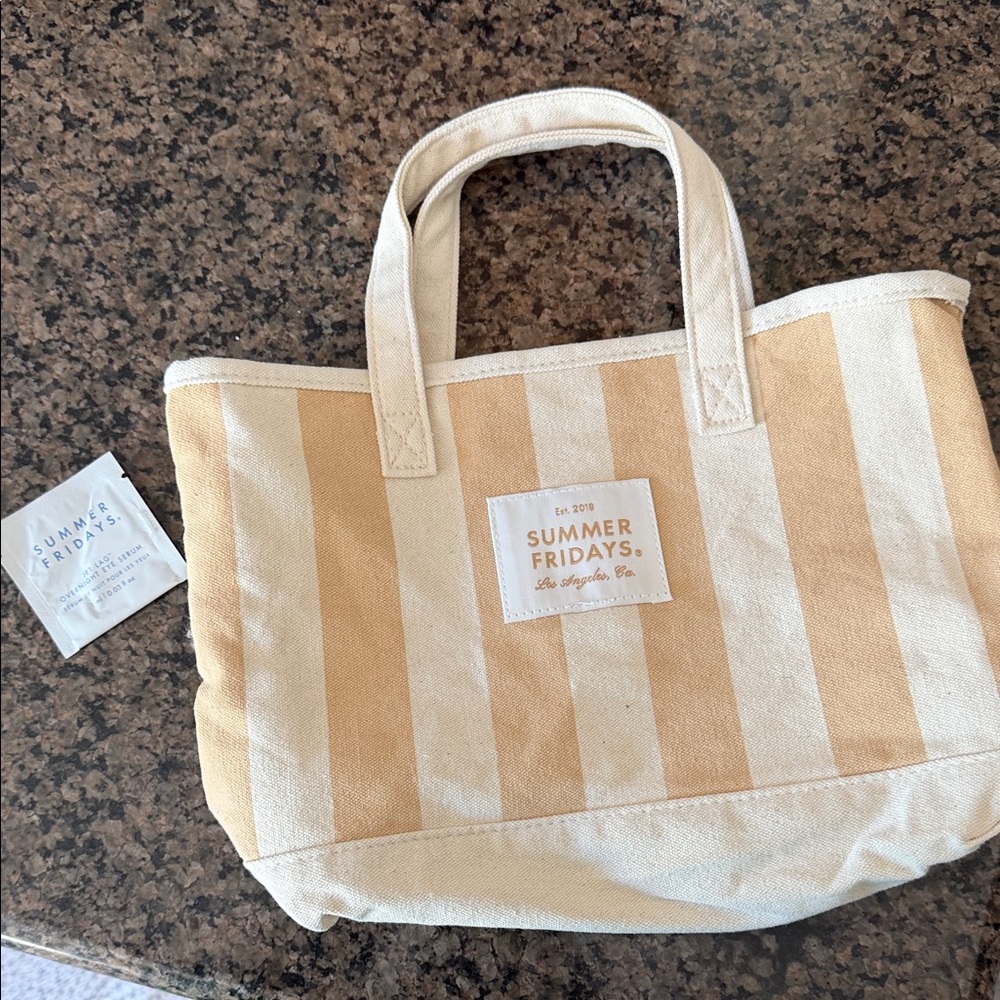 Summer Fridays Tan and Cream Tote Bag